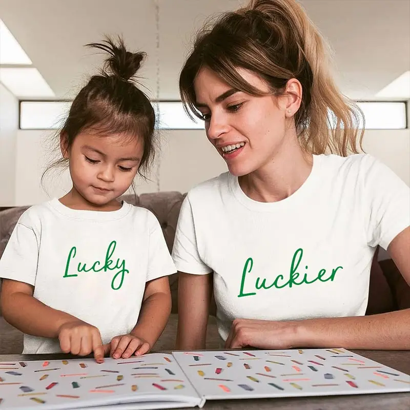 

Сочетающаяся одежда для семьи футболка для матери и дочери с круглым воротником из хлопка с коротким рукавом для матерей и девочек