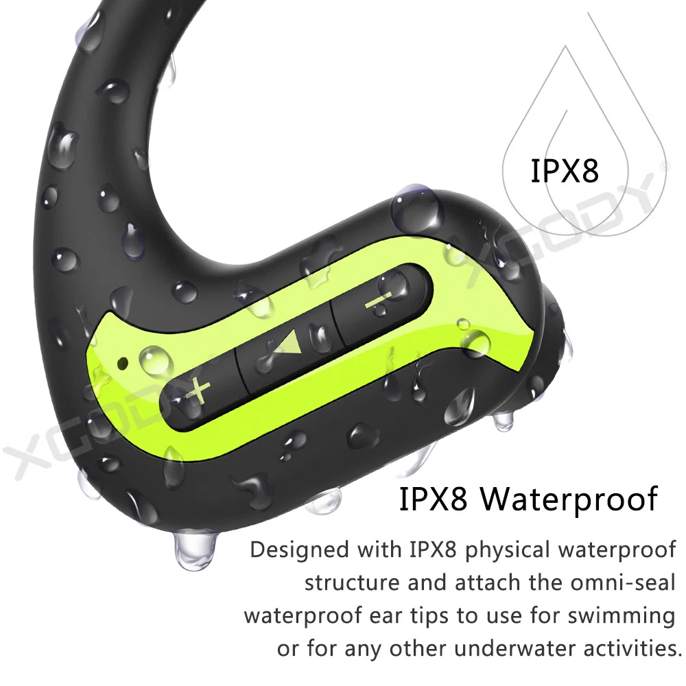 XGODY беспроводные наушники IPX8 водонепроницаемые профессиональные наушники для плавания Спортивные наушники Bluetooth гарнитура стерео 8G MP3 плеер