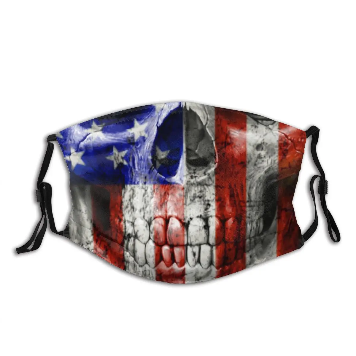 

American Flag Skull Washable Printed Mouth Face Mask Anti Haze Dust Proof with filters Earloop Protection Cover Muffle for Women