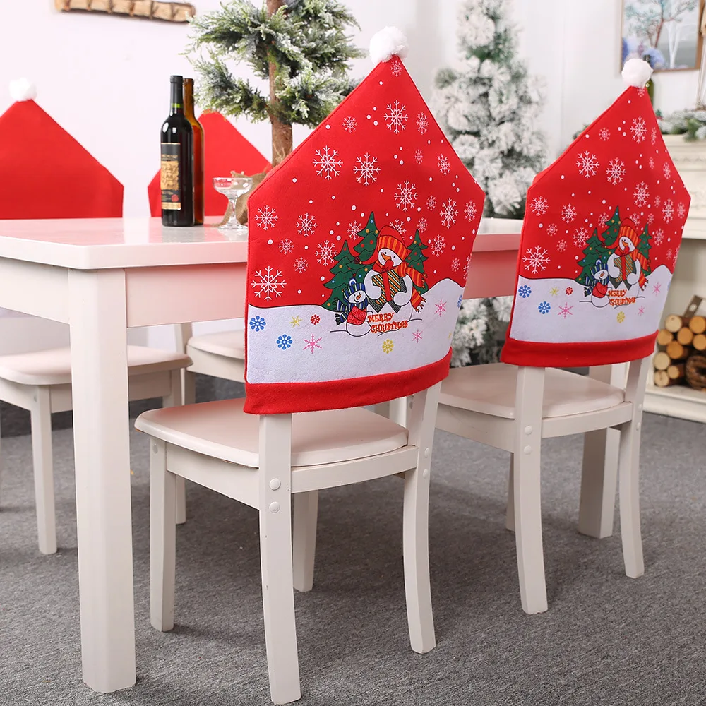 

Red Print Dining Chair Covers Christmas Ornament Santa Claus Snowman Hotel Home Party Decor Chair Cover New Year Navidad 2020