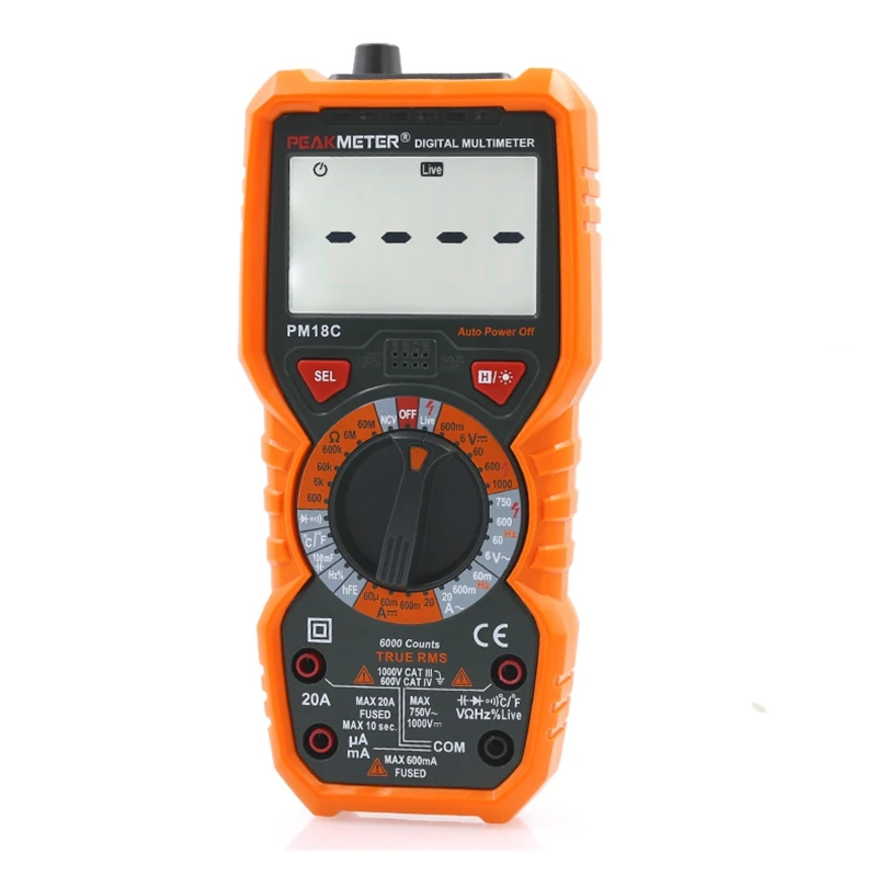 PEAKMETER PM18C Цифровой мультиметр 6000 Граф AC DC Вольт Ампер метр ом резистора