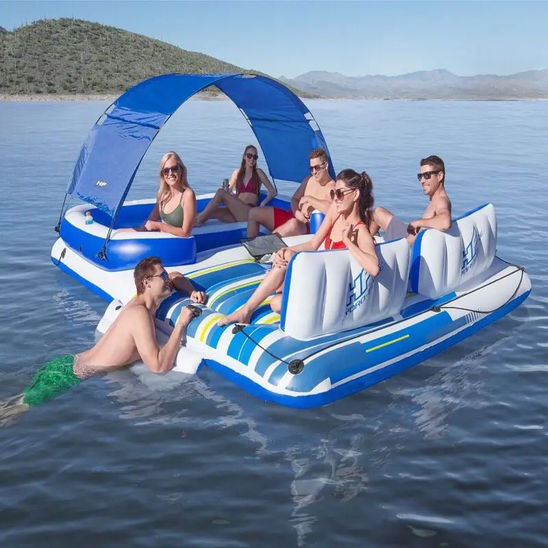 

Duty Free Inflatable Island 6-8People With Awning Water Floating Boat Bed Row Dock Floats Rest Row For Swimming Water Chaise