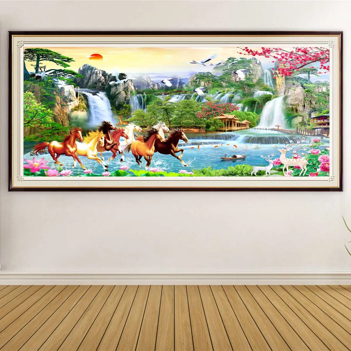 

Big Size 5D DIY Diamond Painting Horse Full Round Drill Cross Stitch Kits Landscape Waterfall Diamond Mosaic Home Decoration