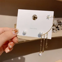 south korea 925 silver needle pearl earbone clip super fairy earrings adjustable tassel long style slim earrings for women