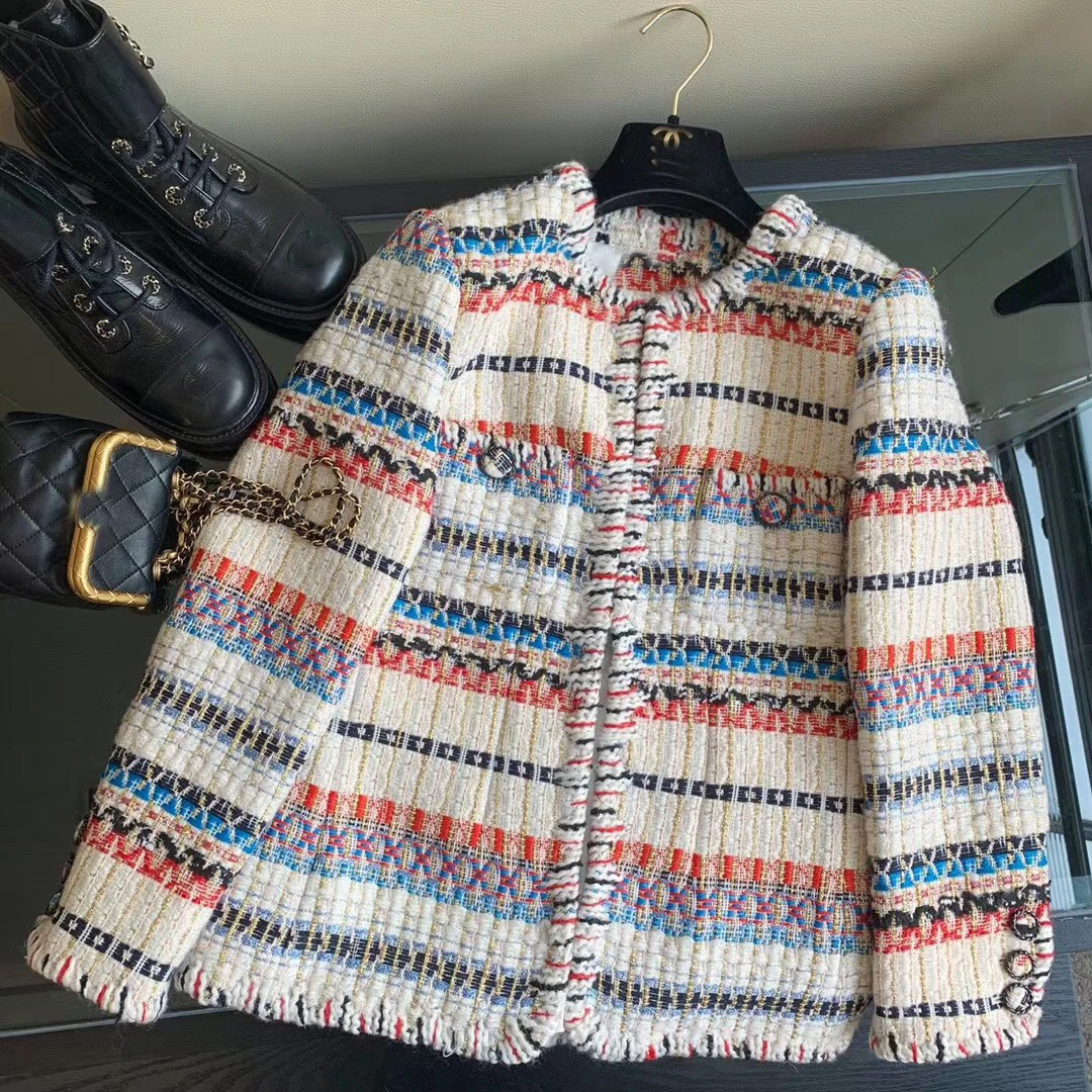 

Luxury 2021 New High Quality Women Colorful Tweed Jacket Coat Female Casual Outerwear Rmsx 1.06