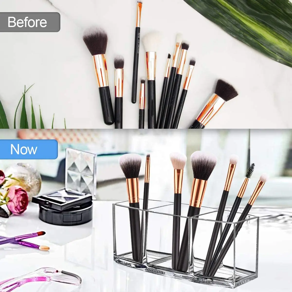 Прозрачный держатель для кистей макияжа органайзер с 3 отделениями акриловый