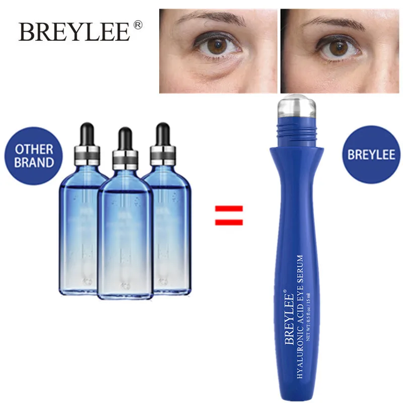 

BREYLEE Hyaluronic Acid Eye Serum Roll-On Moisturizing Firming Massage Remove Puffiness Dark Circle Anti Wrinkle Skin Care 15ml