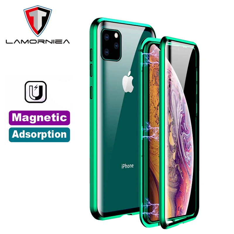 Магнитный чехол для iPhone 11 Pro Max защитный из закаленного стекла на 360 градусов XS XR X