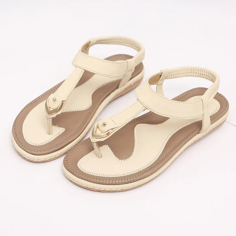 

Beach Sandal Woman Luxury Suit Female Beige Low-Heeled Shoes With Strap 2021 Summer Large Size Round Toe Flip Flops Platform Bla