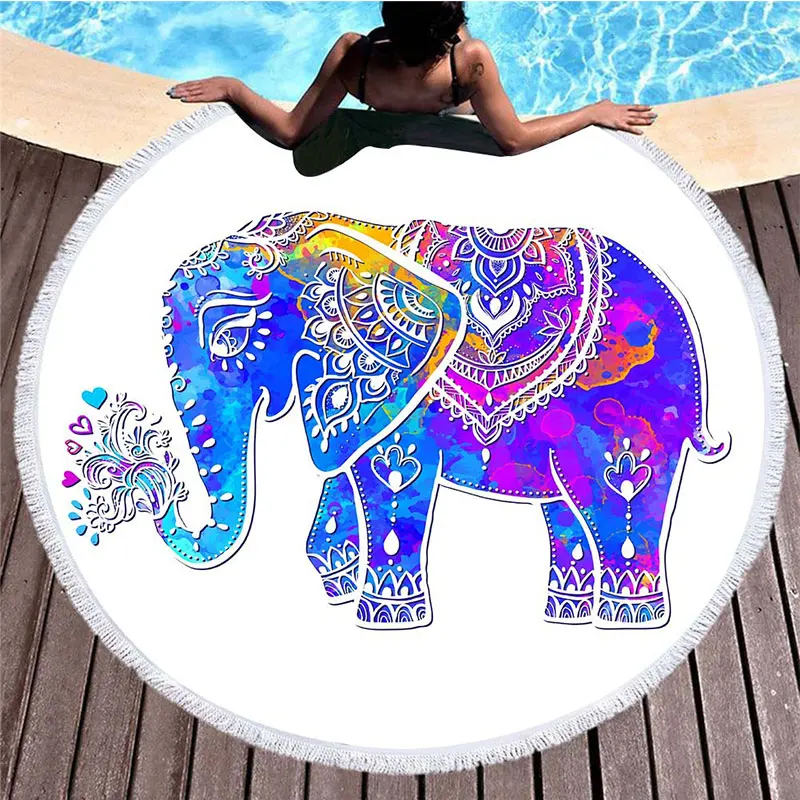Летнее круглое пляжное полотенце С Рисунком Слона и кисточками пляжные