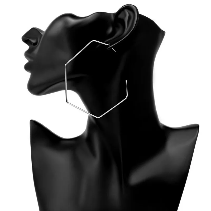 Простые большие серьги-кольца для женщин геометрические шестигранные полые