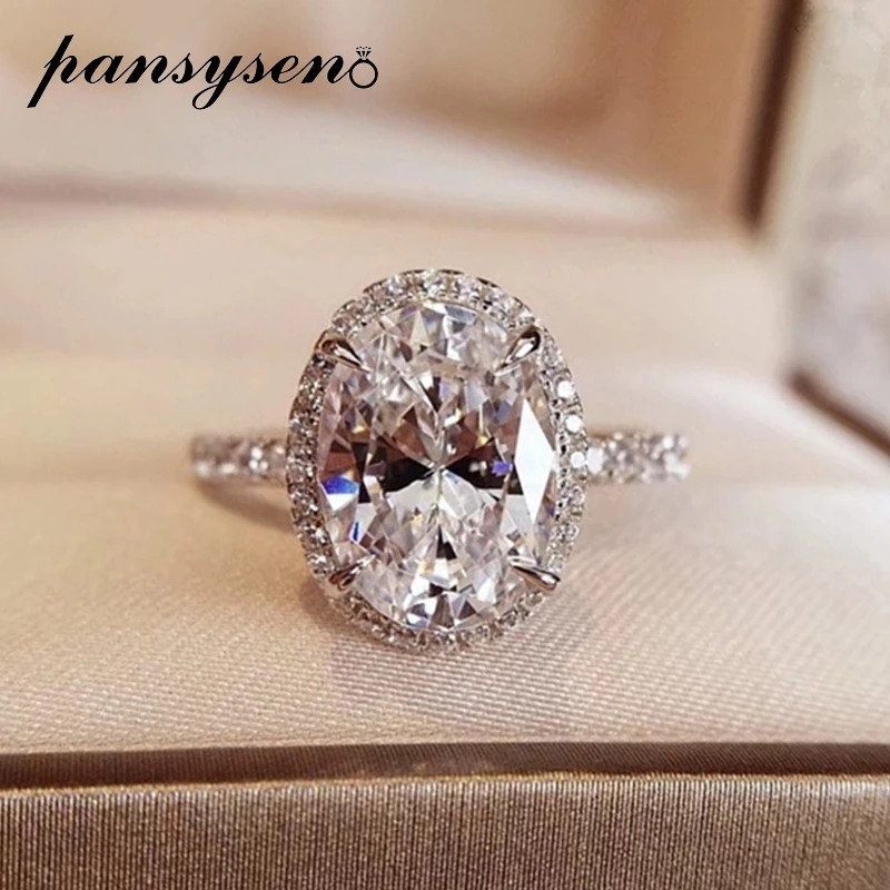 

PANSYSEN 100% 925 Sterling Silver 2ct Oval Cut D Color Moissanite Rings Women 18K White Gold Color Engagement Ring Wedding Bands