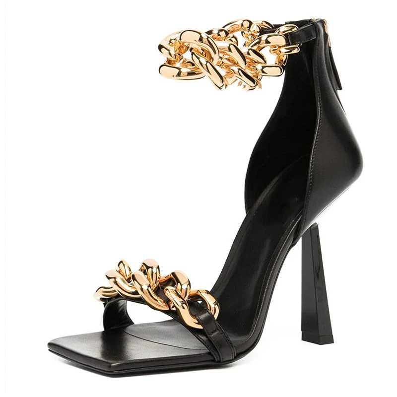 

Summer Women Sandals Ankle Strap Chain Square Toe Women's Sexy Pumps Ladies Thin Heels Shoes Female Footwear Plus Size 2021