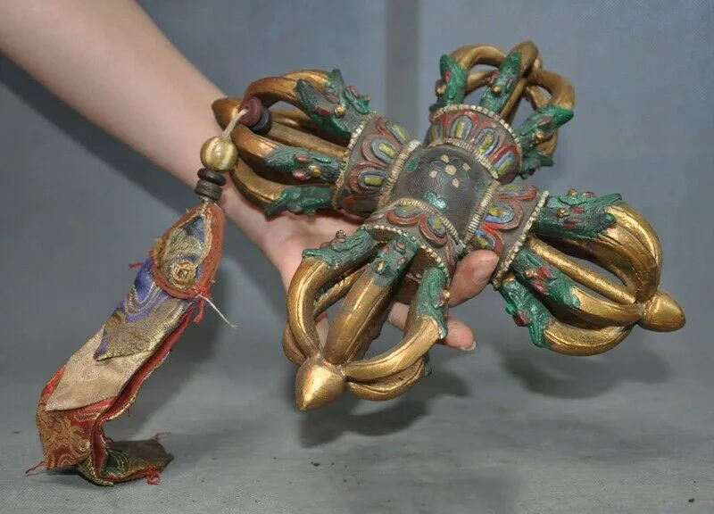 

wedding decoration Old Tibet Buddhism Temple Bronze gilt Painted Dorje Vajra Phurpa Exorcism FaQi