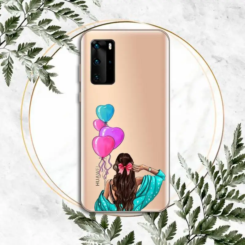 

girl Phone Case Clear Transparent for huawei honor P 40 30 20 lite Pro 10 i 8 9 x p smart 2019