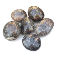 1pcs natural black moonstone palm stones quartz mineral crystals massage healing gemstones for fine gift