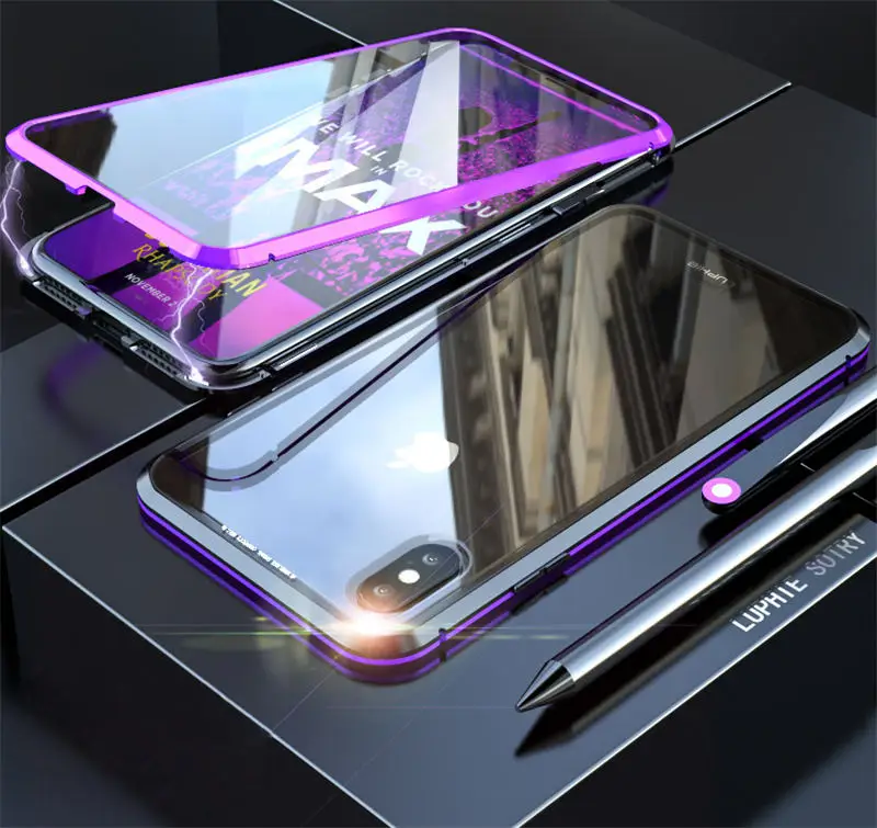 Роскошный чехол для Apple iPhone 7 8 Plus X 10 XS Max XR прозрачный чехол стеклянная задняя крышка телефона для etui iPhone 7 8 Plus чехол - Цвет: Black Purple