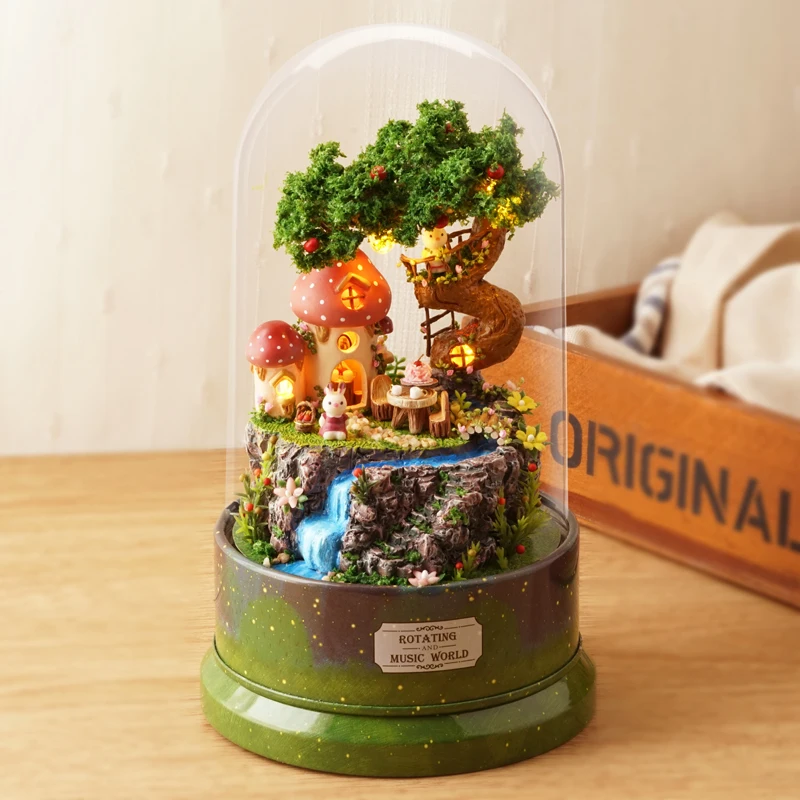 Кукольный домик DIY музыкальная шкатулка Миниатюрный Модель пылезащитный чехол