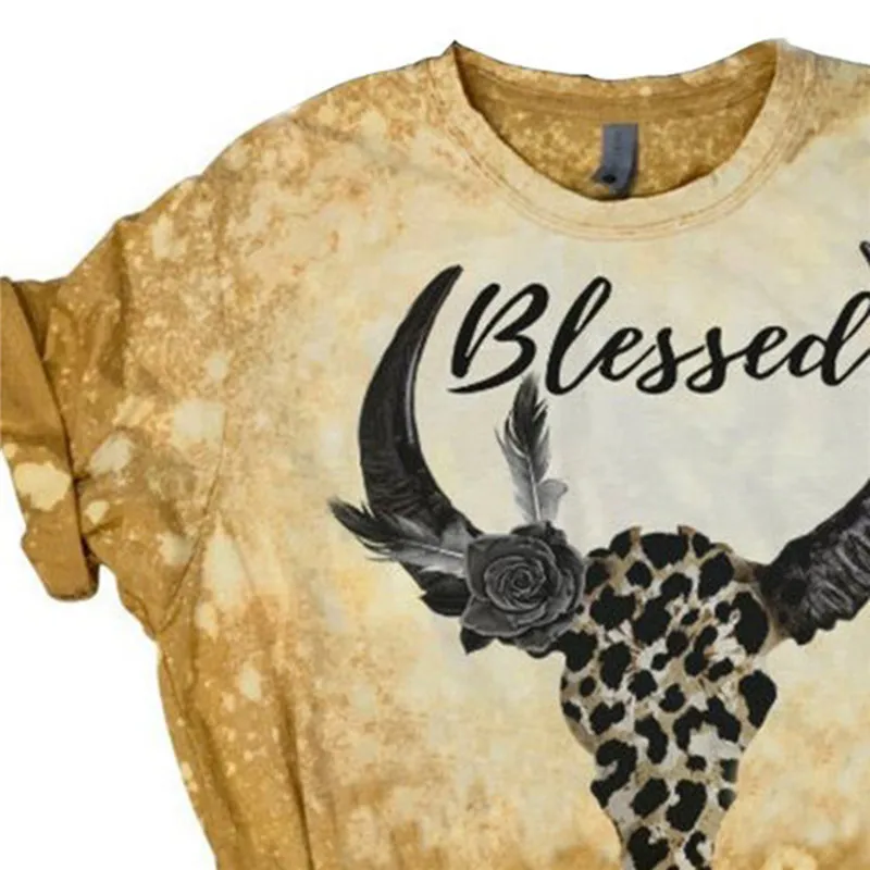 Женский топ с принтом головы коровы круглым вырезом и коротким рукавом | Женская