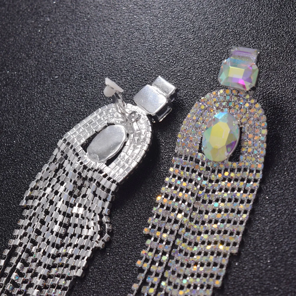 16 см длинные серьги с кисточками стразы клипсы для женщин серьги-капли ушей