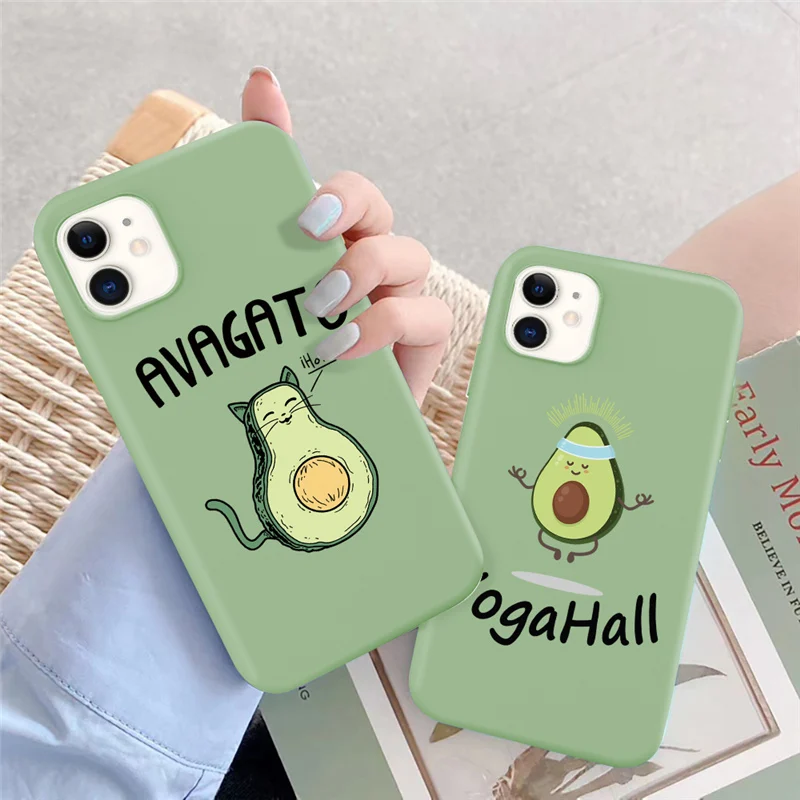 New Cartoon Funny Avocado Pattern Phone Case For iPhone 12 11 Pro Max X XR XS Max 7 Plus 8 Plus 12 Mini Cute Soft Silicone Cover
