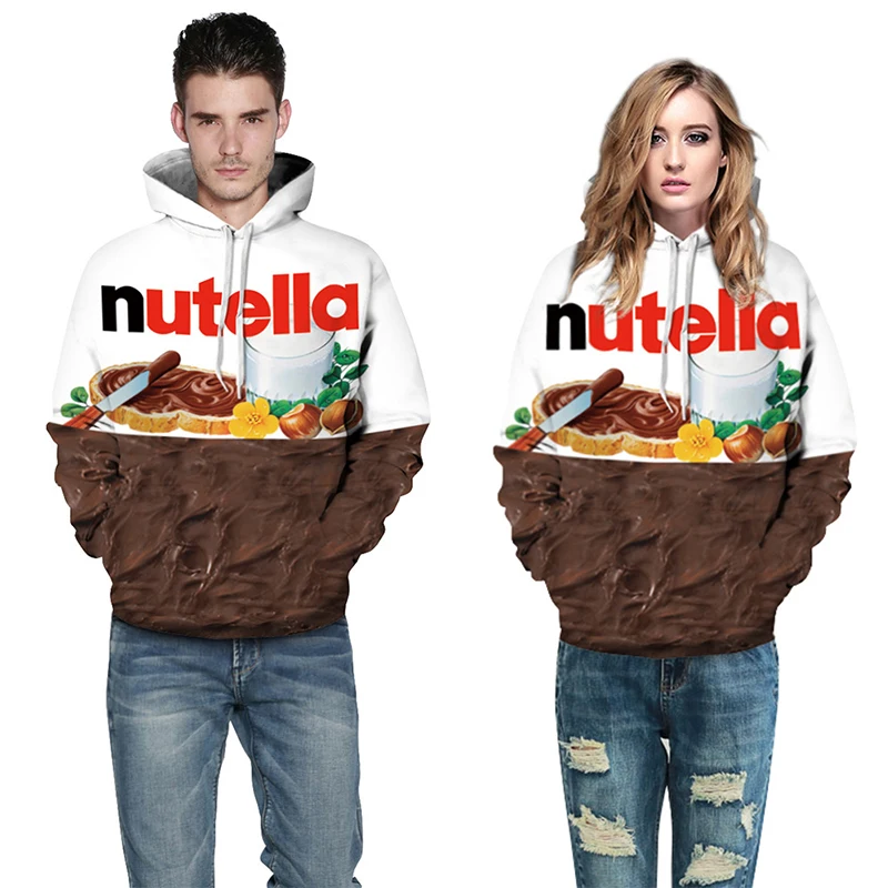 Для мужчин 3D толстовки с капюшоном и принтом; Сезон Зима; гамбургер Nutella пончик Еда Для мужчин s Толстовка для женщин; Большие размеры Унисекс Мужская Уличная пуловеры