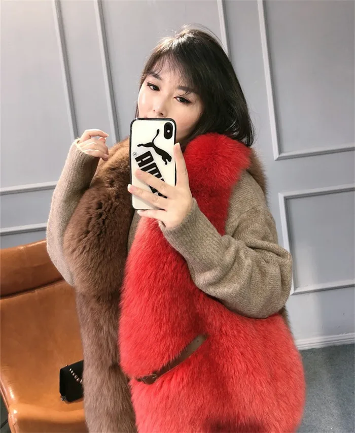 Winterjas dames натуральный Полный Пелт Настоящий Лисий Мех жилет костюм воротник женский натуральный Лисий жилет Зимний Средний Waiscoat