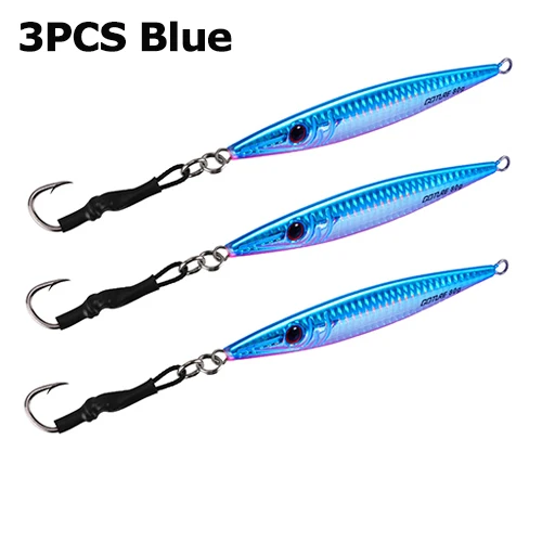 3pcs Blue Goture рыболовные приманки для моря, металлический джиг 80 г/100 г/150 г, свинцовая Рыбная ложка, вертикальная приманка для джига, приманка с крюком, воблеры для рыбалки - Цвет: 3pcs Blue