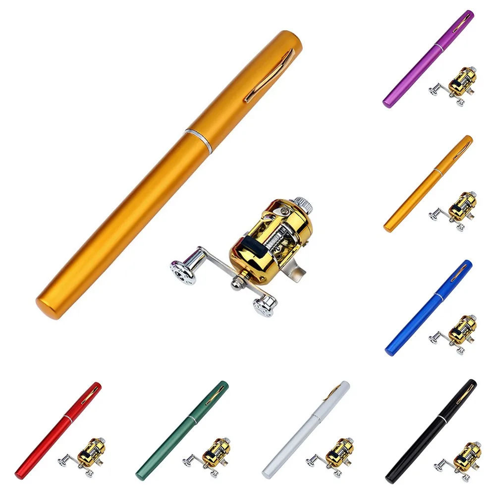 

Portable Mini Fishing Rod Pole Pen Shape Folded Fishing Rod With Reel Wheel Stainless Steel Fishing Rods Accessories Pesca