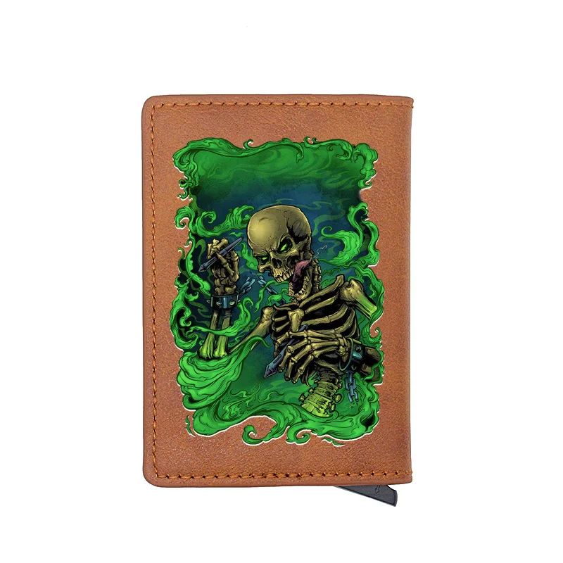 

Classic Black Skull Skeleton Digital Printing Card Holder Wallet Men Women Slim Mini Short Leather Purse Gift