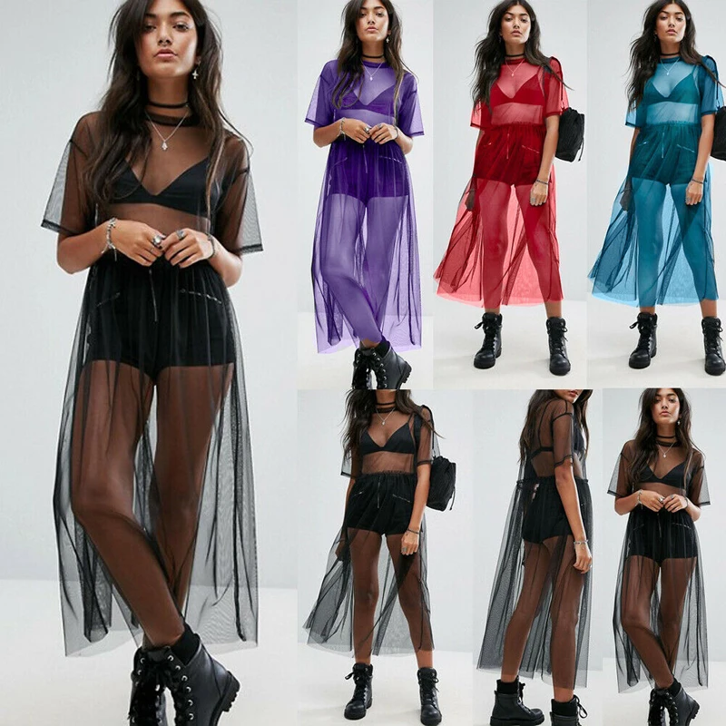 Сексуальная шифоновая женская Пляжная накидка черное прозрачное Сетчатое