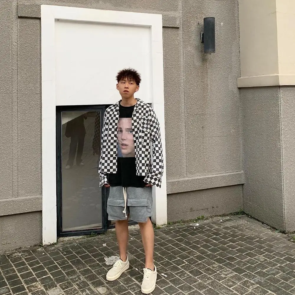 

High street man vintage hip hop drawstring shorts multi pockets mens punk casual short pants big size cargo shorts bermuda