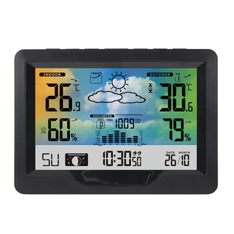 Wireless LCD Digital Weather Station Indoor Outdoor Thermometer Hygrometer Wall Barometer MoonPhase Forecast Alarm Watch | Измерительные