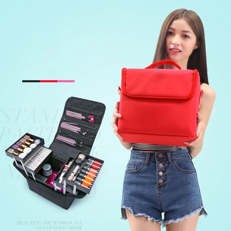 Черный красный косметичка косметическая сумка дорожная для макияжа Чехол