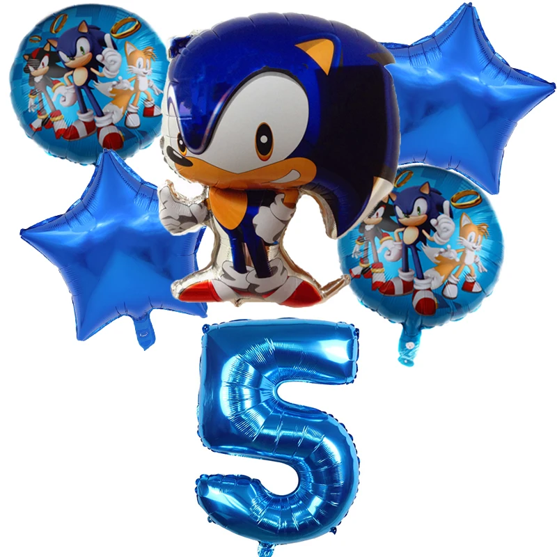 

6pcs Cartoon Sonic Foil Balloons Set Number Globos Happy Birthday Party Decorations Baby Shower Supplies Kids Toys Gift Globos