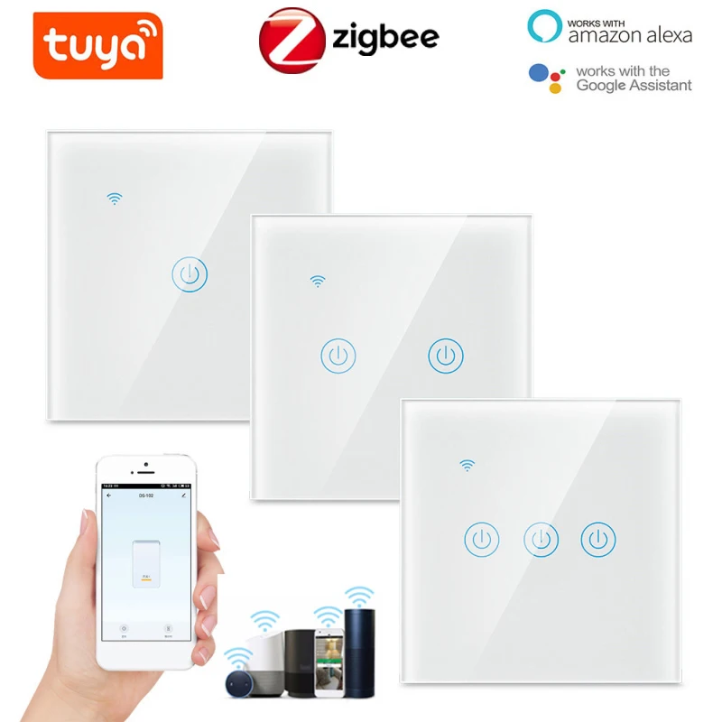 

Tuya Zigbee Smart Touch Switch 1/2/3/4 Gang Zigbee Home Wall Button Switch Work With Alexa And Google Home Assistant