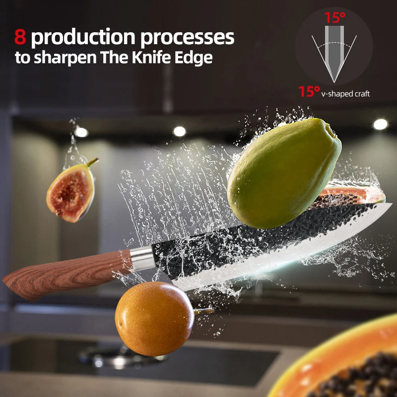 Kitchen Knife Set Stainless Steel 6 Pcs Forged Chef Knife Scissors Ceramic Peeler Carving Paring Knife Cleaver Knives Gift Case