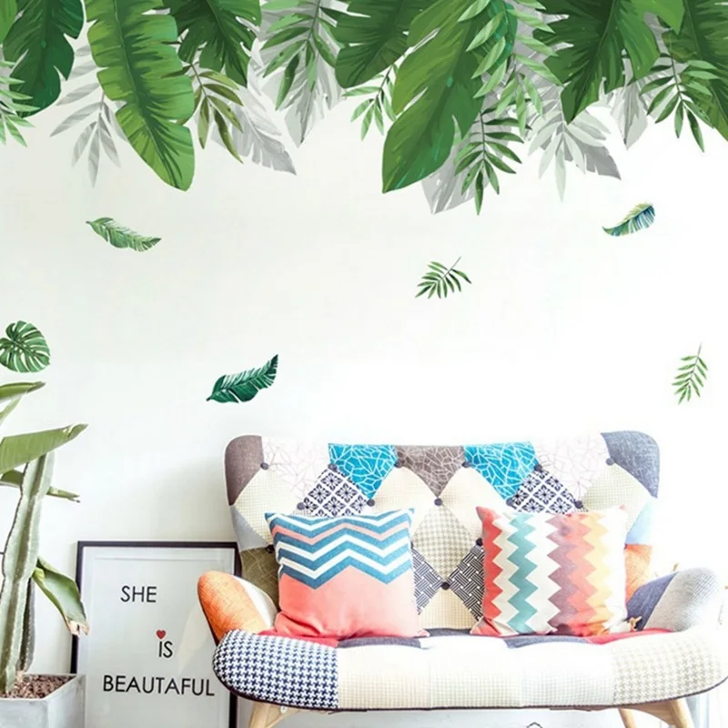 Наклейки на стену с листьями пальмы декор для комнаты в скандинавском стиле
