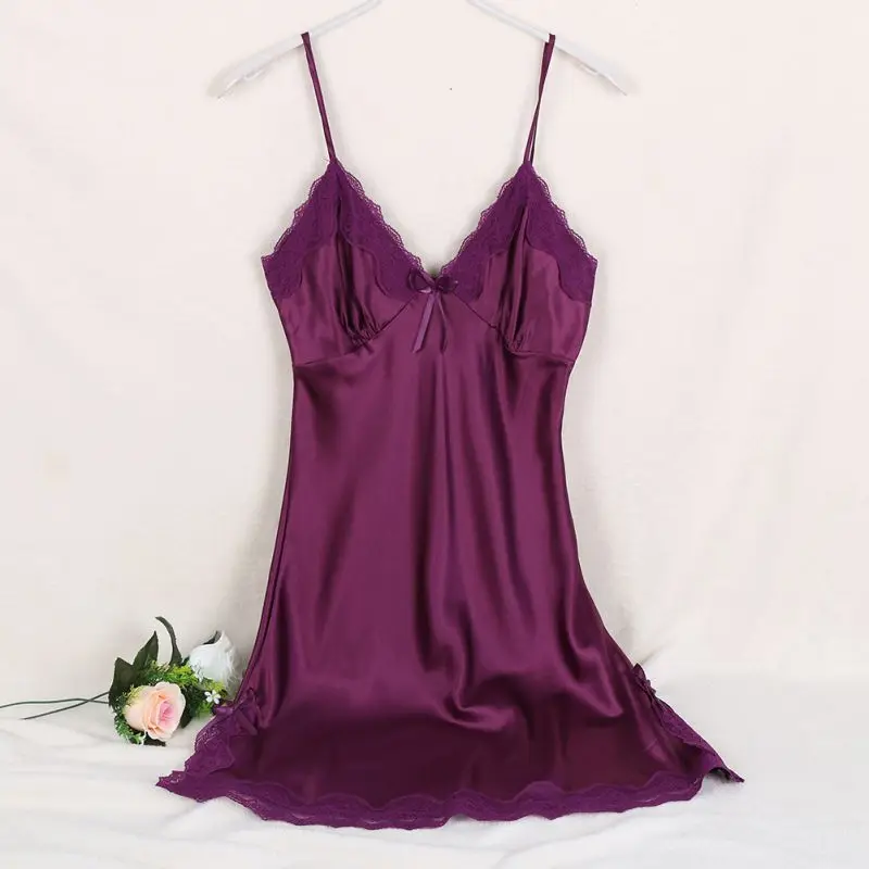 Purple Women's new sexy lace V-neck double slit home service Evening dress sleeveless women's clothing - Цвет: Purple