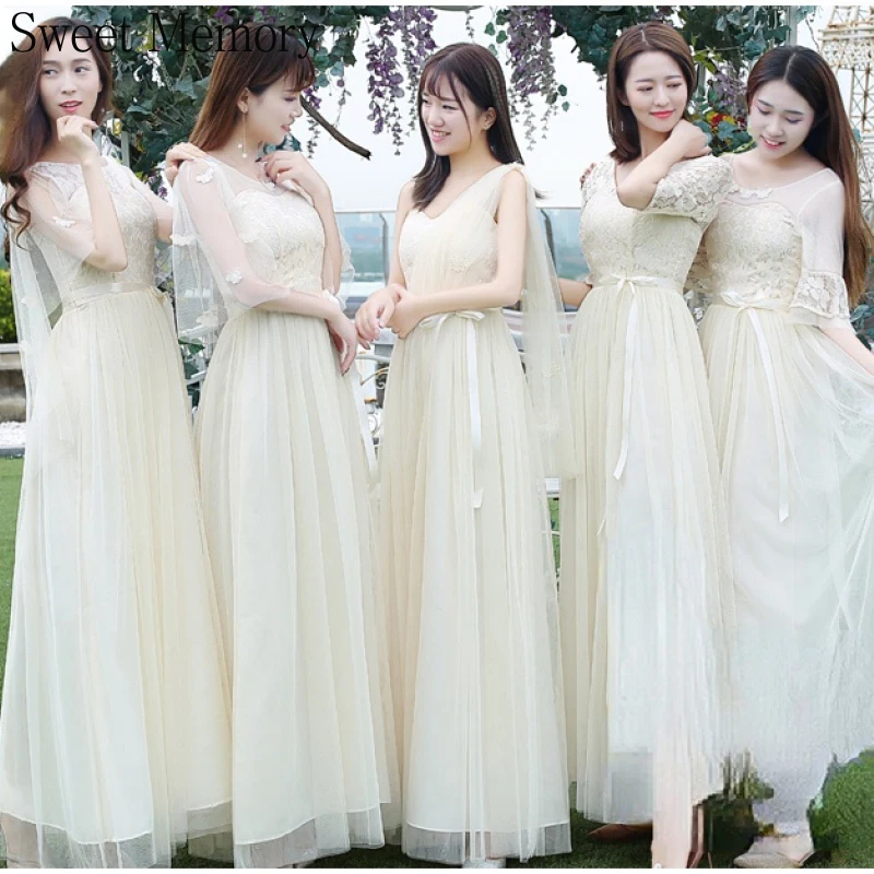 

N1142 Long Champagne Graduation Dresses Gray Bridesmaid Dress Sisters Chorus Robe Wholesale Cheap Gown