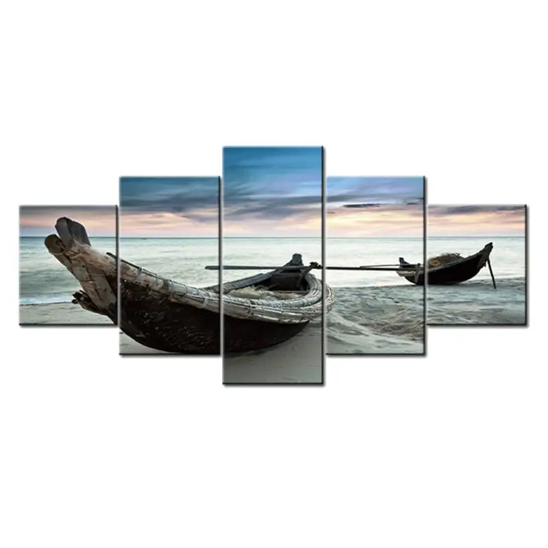 

Wall Decoration 5 Pieces Poster Seaside Wooden Boat Still Life Painting Canvas Picture Home Decoration Living Room Bedside Mural