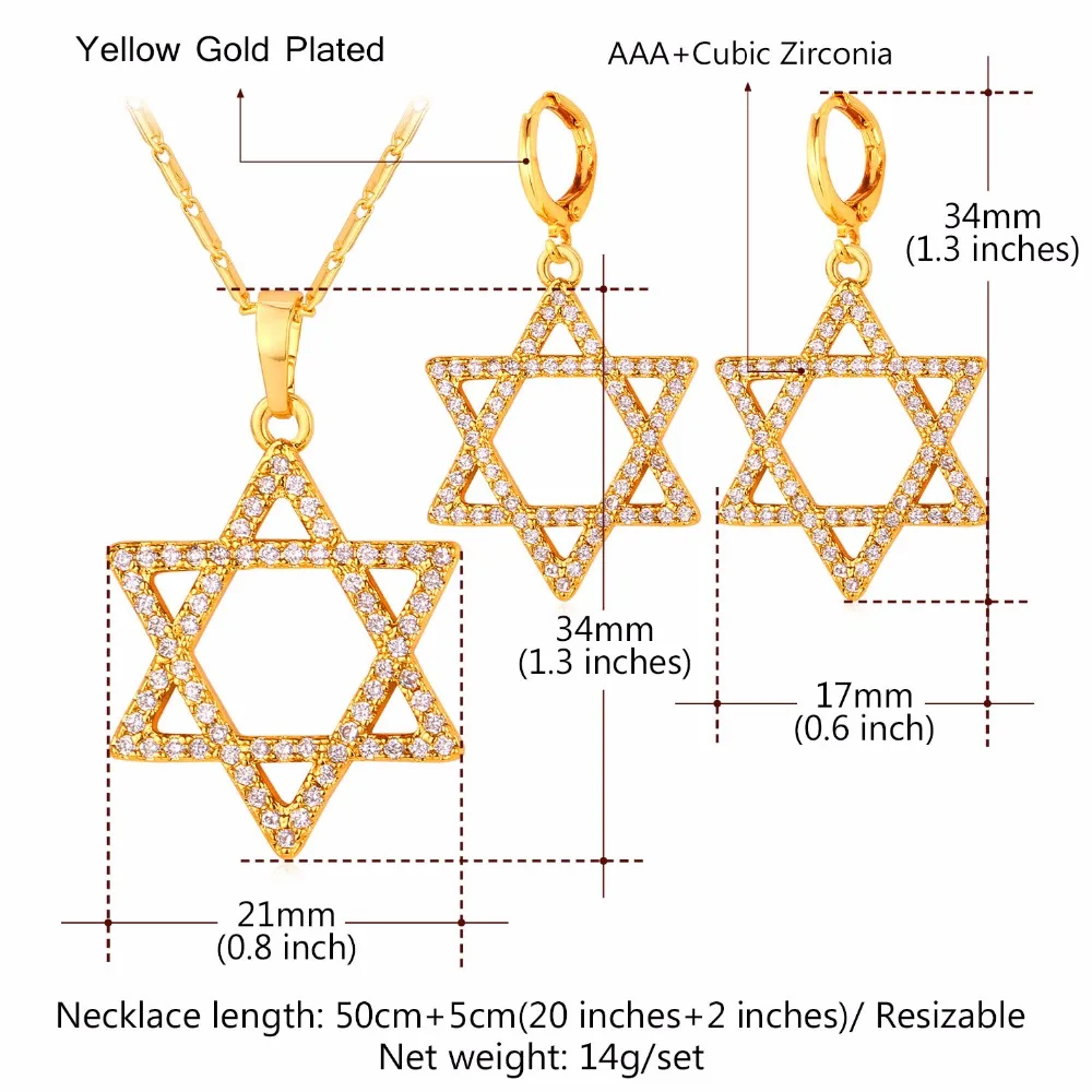 Collare Ювелирные наборы для женщин Magen David Star золотого/серебряного цвета