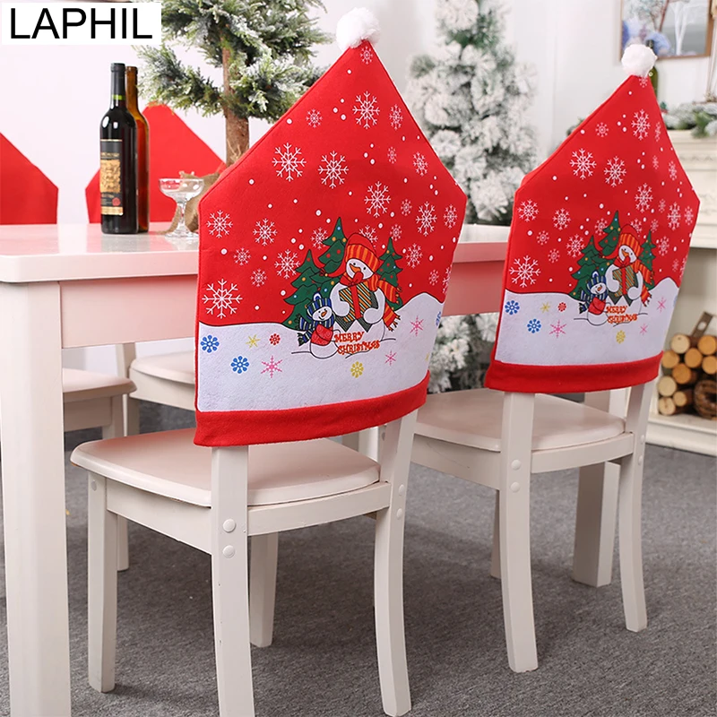 LAPHIL Christmas Dinner Table Chair Covers Snowman Santa Claus Slipcover Cap Decor for Home New Year Supplies | Дом и сад