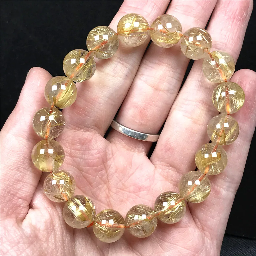 

11mm Natural Gold Rutilated Quartz Bracelet Jewelry For Women Men Wealth Healing Crystal Luck Gift Round Beads Strands AAAAA