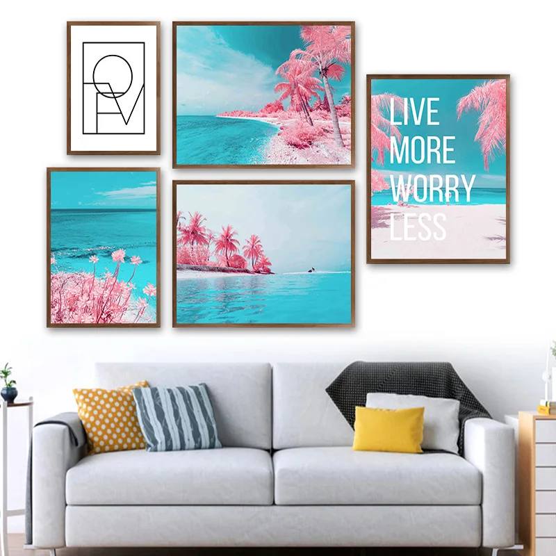

Coconut Tree Flowers Beach Ocean Quote Wall Art Canvas Painting Nordic Posters And Prints Wall Pictures For Living Room Decor