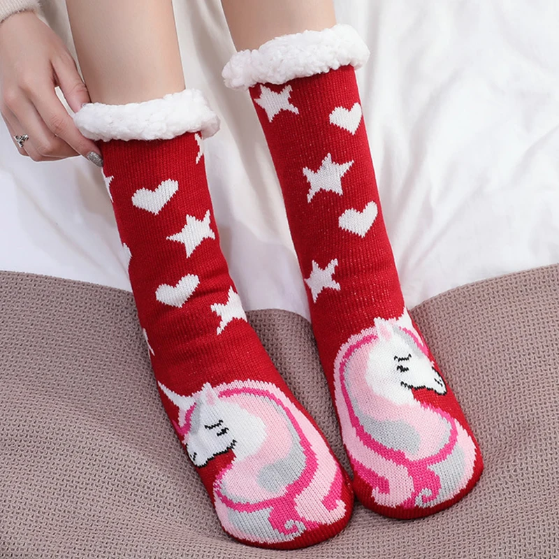 

Women Slippers Home Socks Slippers Cartoon Print Floor Sock Shoes Plush Velvet Non-slip Carpet Warm Footwear Cute slippers