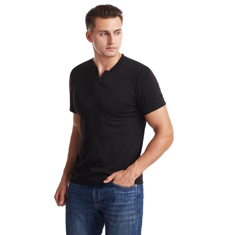 

2021 new men's T-shirt short-sleeved V-neck slim solid color