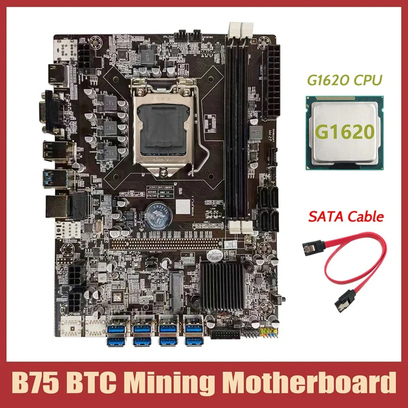Семейная материнская плата для майнинга BTC + процессор G1620 кабель SATA LGA1155 8xpcie USB
