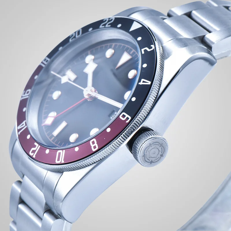 Часы наручные GMT с автоматическим механизмом Черный Красный Безель календарь