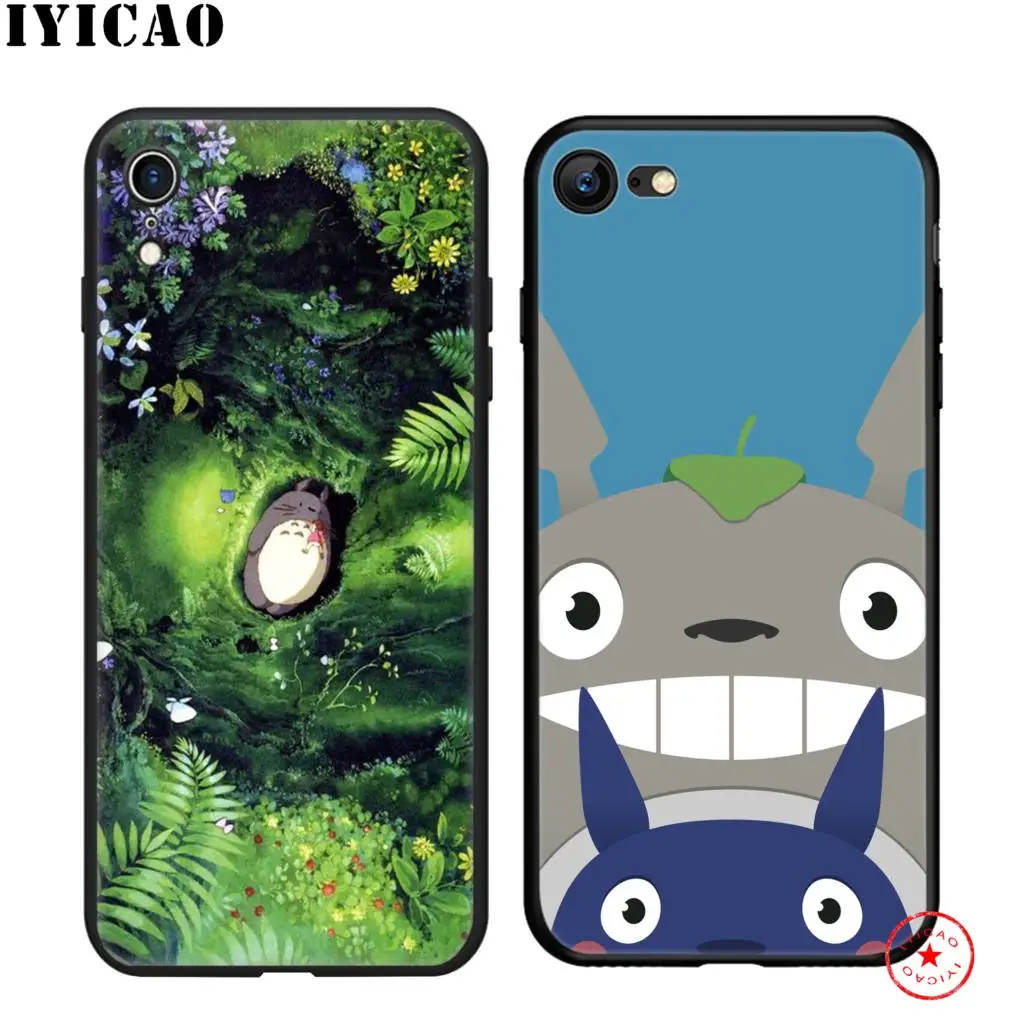 IYICAO My Neighbor Totoro Soft Black Silicone Case for iPhone 11 Pro Xr Xs Max X or 10 8 7 6 6S Plus 5 5S SE |